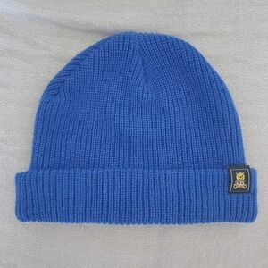Teddy Fresh Blue Ribbed Knit Beanie Hat with Bear Logo Patch One‎ Size